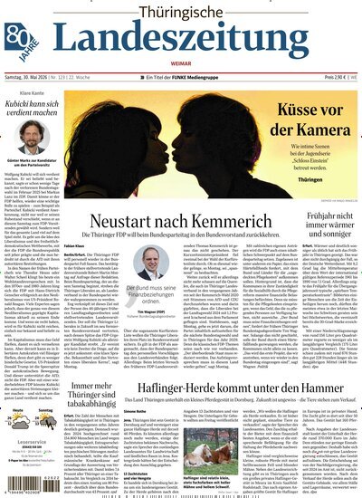Titelbild der Ausgabe 123/2026 von Thüringische Landeszeitung Weimar. Diese Zeitschrift und viele weitere Zeitungsabos als Abo oder epaper bei United Kiosk online kaufen.