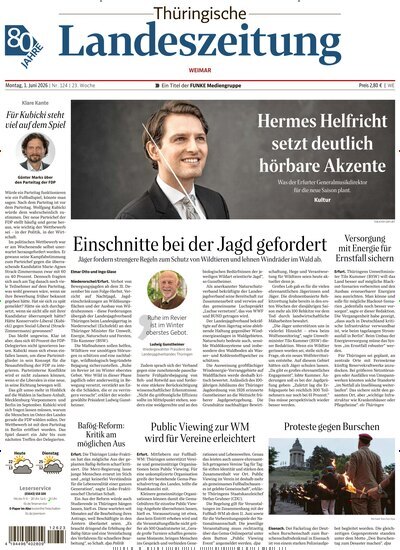 Titelbild der Ausgabe 124/2026 von Thüringische Landeszeitung Weimar. Diese Zeitschrift und viele weitere Zeitungsabos als Abo oder epaper bei United Kiosk online kaufen.
