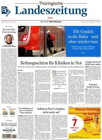 Titelbild der Ausgabe 130/2025 von Thüringische Landeszeitung Weimar. Diese Zeitschrift und viele weitere Zeitungsabos als Abo oder epaper bei United Kiosk online kaufen.