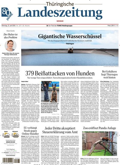 Titelbild der Ausgabe 167/2026 von Thüringische Landeszeitung Weimar. Diese Zeitschrift und viele weitere Zeitungsabos als Abo oder epaper bei United Kiosk online kaufen.