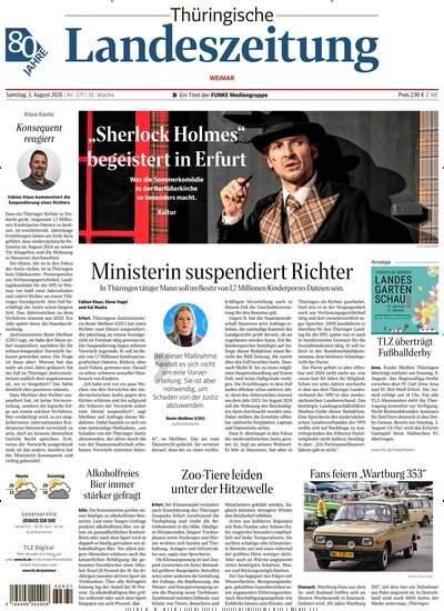 Titelbild der Ausgabe 177/2026 von Thüringische Landeszeitung Weimar. Diese Zeitschrift und viele weitere Zeitungsabos als Abo oder epaper bei United Kiosk online kaufen.