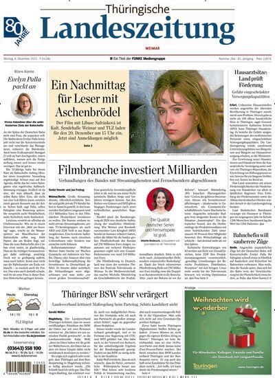 Titelbild der Ausgabe 284/2025 von Thüringische Landeszeitung Weimar. Diese Zeitschrift und viele weitere Zeitungsabos als Abo oder epaper bei United Kiosk online kaufen.