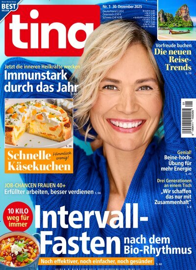 Titelbild der Ausgabe 1/2026 von tina. Diese Zeitschrift und viele weitere Frauenzeitschriften als Abo oder epaper bei United Kiosk online kaufen.
