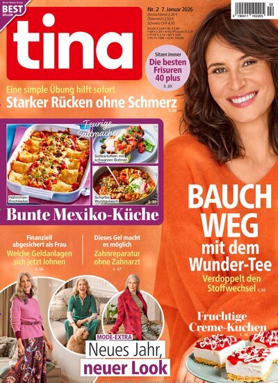 Titelbild der Ausgabe 2/2026 von tina. Diese Zeitschrift und viele weitere Frauenzeitschriften als Abo oder epaper bei United Kiosk online kaufen.