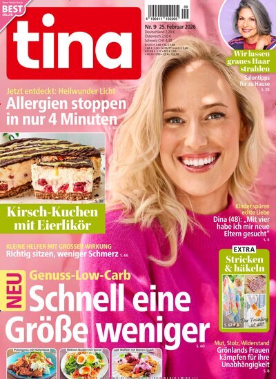 Titelbild der Ausgabe 9/2026 von tina. Diese Zeitschrift und viele weitere Frauenzeitschriften als Abo oder epaper bei United Kiosk online kaufen.