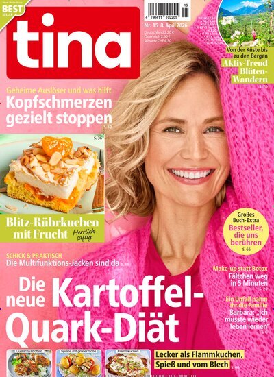 Titelbild der Ausgabe 15/2026 von tina. Diese Zeitschrift und viele weitere Frauenzeitschriften als Abo oder epaper bei United Kiosk online kaufen.
