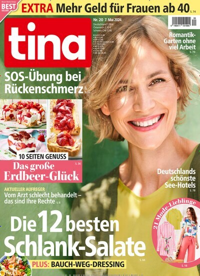 Titelbild der Ausgabe 20/2024 von tina. Diese Zeitschrift und viele weitere Frauenzeitschriften als Abo oder epaper bei United Kiosk online kaufen.