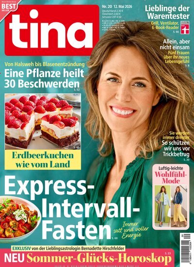 Titelbild der Ausgabe 20/2026 von tina. Diese Zeitschrift und viele weitere Frauenzeitschriften als Abo oder epaper bei United Kiosk online kaufen.