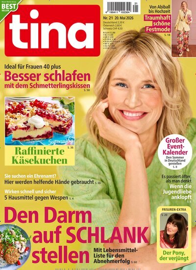 Titelbild der Ausgabe 21/2026 von tina. Diese Zeitschrift und viele weitere Frauenzeitschriften als Abo oder epaper bei United Kiosk online kaufen.