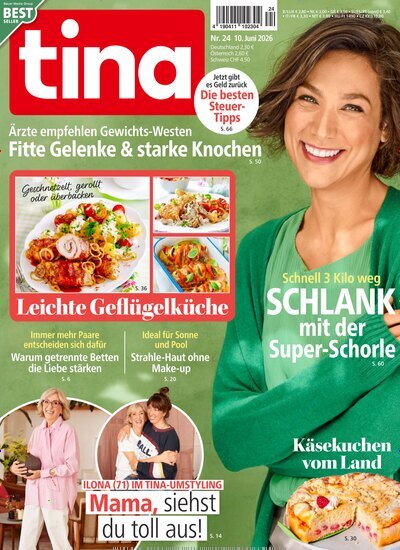 Titelbild der Ausgabe 24/2026 von tina. Diese Zeitschrift und viele weitere Frauenzeitschriften als Abo oder epaper bei United Kiosk online kaufen.