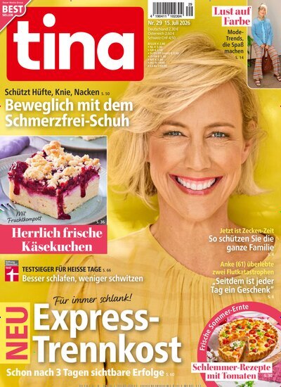 Titelbild der Ausgabe 29/2026 von tina. Diese Zeitschrift und viele weitere Frauenzeitschriften als Abo oder epaper bei United Kiosk online kaufen.