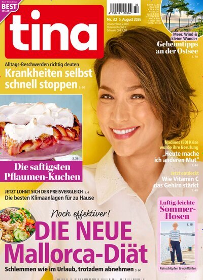 Titelbild der Ausgabe 32/2026 von tina. Diese Zeitschrift und viele weitere Frauenzeitschriften als Abo oder epaper bei United Kiosk online kaufen.