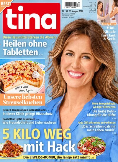 Titelbild der Ausgabe 34/2026 von tina. Diese Zeitschrift und viele weitere Frauenzeitschriften als Abo oder epaper bei United Kiosk online kaufen.