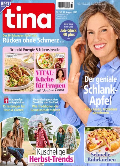 Titelbild der Ausgabe 36/2025 von tina. Diese Zeitschrift und viele weitere Frauenzeitschriften als Abo oder epaper bei United Kiosk online kaufen.