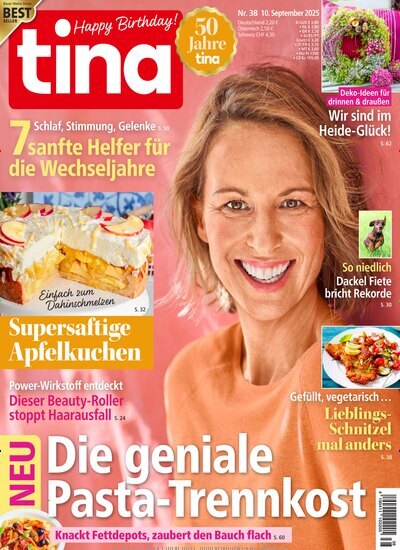 Titelbild der Ausgabe 38/2025 von tina. Diese Zeitschrift und viele weitere Frauenzeitschriften als Abo oder epaper bei United Kiosk online kaufen.