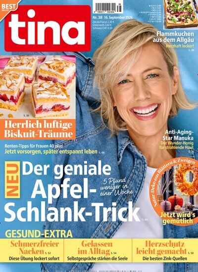 Titelbild der Ausgabe 38/2026 von tina. Diese Zeitschrift und viele weitere Frauenzeitschriften als Abo oder epaper bei United Kiosk online kaufen.