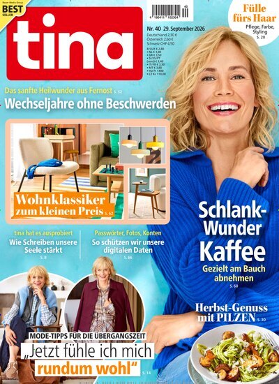 Titelbild der Ausgabe 40/2026 von tina. Diese Zeitschrift und viele weitere Frauenzeitschriften als Abo oder epaper bei United Kiosk online kaufen.