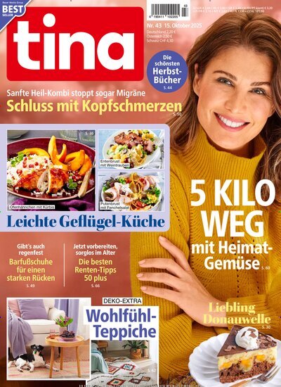Titelbild der Ausgabe 43/2025 von tina. Diese Zeitschrift und viele weitere Frauenzeitschriften als Abo oder epaper bei United Kiosk online kaufen.