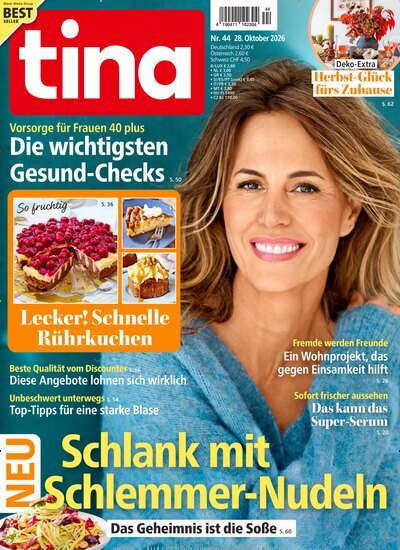 Titelbild der Ausgabe 44/2026 von tina. Diese Zeitschrift und viele weitere Frauenzeitschriften als Abo oder epaper bei United Kiosk online kaufen.