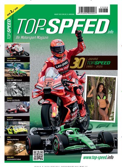 Titelbild der Ausgabe 8/2025 von Top Speed. Diese Zeitschrift und viele weitere Automagazine und Motorradzeitschriften als Abo oder epaper bei United Kiosk online kaufen.
