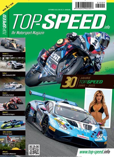 Titelbild der Ausgabe 9/2025 von Top Speed. Diese Zeitschrift und viele weitere Automagazine und Motorradzeitschriften als Abo oder epaper bei United Kiosk online kaufen.
