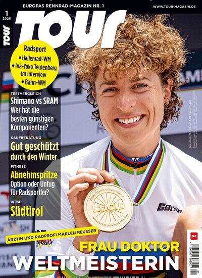 Titelbild der Ausgabe 1/2026 von Tour. Diese Zeitschrift und viele weitere Sportmagazine als Abo oder epaper bei United Kiosk online kaufen.