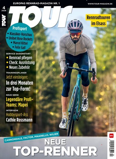 Titelbild der Ausgabe 4/2026 von Tour. Diese Zeitschrift und viele weitere Sportmagazine als Abo oder epaper bei United Kiosk online kaufen.