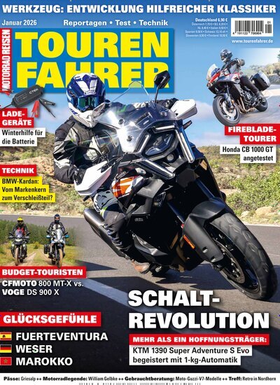 Titelbild der Ausgabe 1/2026 von Tourenfahrer - Motorrad Reisen. Diese Zeitschrift und viele weitere Automagazine und Motorradzeitschriften als Abo oder epaper bei United Kiosk online kaufen.