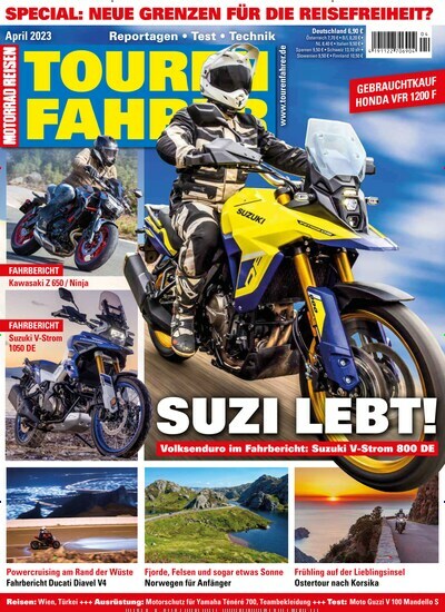Titelbild der Ausgabe 4/2023 von Tourenfahrer - Motorrad Reisen. Diese Zeitschrift und viele weitere Automagazine und Motorradzeitschriften als Abo oder epaper bei United Kiosk online kaufen.