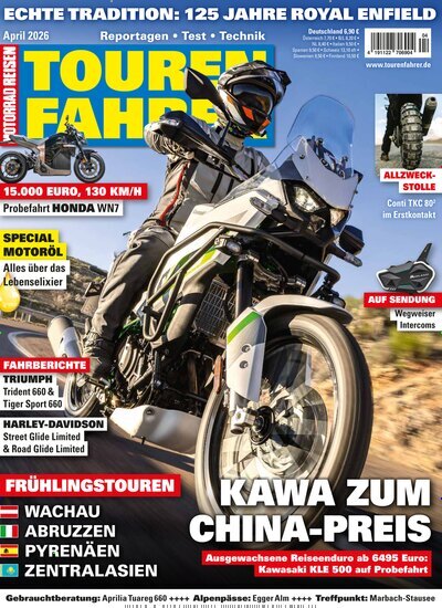 Titelbild der Ausgabe 4/2026 von Tourenfahrer - Motorrad Reisen. Diese Zeitschrift und viele weitere Automagazine und Motorradzeitschriften als Abo oder epaper bei United Kiosk online kaufen.