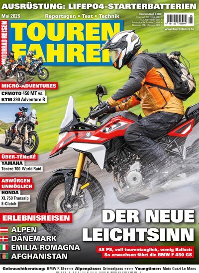 Titelbild der Ausgabe 5/2026 von Tourenfahrer - Motorrad Reisen. Diese Zeitschrift und viele weitere Automagazine und Motorradzeitschriften als Abo oder epaper bei United Kiosk online kaufen.