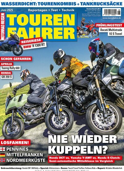 Titelbild der Ausgabe 6/2025 von Tourenfahrer - Motorrad Reisen. Diese Zeitschrift und viele weitere Automagazine und Motorradzeitschriften als Abo oder epaper bei United Kiosk online kaufen.