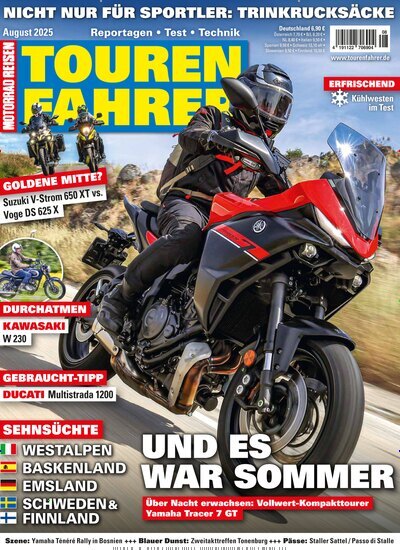 Titelbild der Ausgabe 8/2025 von Tourenfahrer - Motorrad Reisen. Diese Zeitschrift und viele weitere Automagazine und Motorradzeitschriften als Abo oder epaper bei United Kiosk online kaufen.