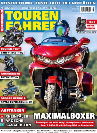 Titelbild der Ausgabe 8/2026 von Tourenfahrer - Motorrad Reisen. Diese Zeitschrift und viele weitere Automagazine und Motorradzeitschriften als Abo oder epaper bei United Kiosk online kaufen.