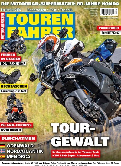 Titelbild der Ausgabe 9/2026 von Tourenfahrer - Motorrad Reisen. Diese Zeitschrift und viele weitere Automagazine und Motorradzeitschriften als Abo oder epaper bei United Kiosk online kaufen.