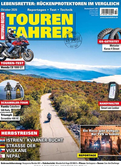 Titelbild der Ausgabe 10/2026 von Tourenfahrer - Motorrad Reisen. Diese Zeitschrift und viele weitere Automagazine und Motorradzeitschriften als Abo oder epaper bei United Kiosk online kaufen.