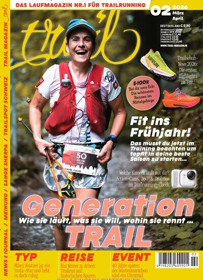 Titelbild der Ausgabe 2/2026 von trail Magazin. Diese Zeitschrift und viele weitere Sportmagazine als Abo oder epaper bei United Kiosk online kaufen.