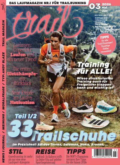 Titelbild der Ausgabe 3/2026 von trail Magazin. Diese Zeitschrift und viele weitere Sportmagazine als Abo oder epaper bei United Kiosk online kaufen.