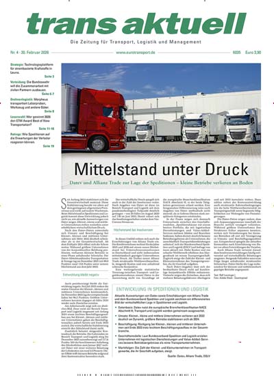 Titelbild der Ausgabe 4/2027 von trans aktuell. Diese Zeitschrift und viele weitere Logistikmagazine und Medienmagazine als Abo oder epaper bei United Kiosk online kaufen.