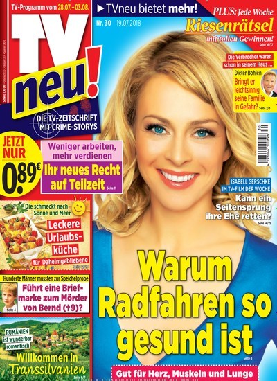TV neu Kombi-Abo aktuelles Titelbild Ausgabe 30/2018 Aktuelles Titelbild von TV neu Kombi-Abo. Entdecken Sie jetzt die Ausgabe 30/2018. Lesen Sie gerne Programmzeitschriften? Dann empfehlen wir Ihnen TV neu Kombi-Abo als Kombi-Abo zum Lesen als gedruckte Ausgabe, als digitale Ausgabe im Web und als epaper per App.