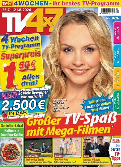 Titelbild der Ausgabe 8/2026 von TV 4x7. Diese Zeitschrift und viele weitere Programmzeitschriften als Abo oder epaper bei United Kiosk online kaufen.