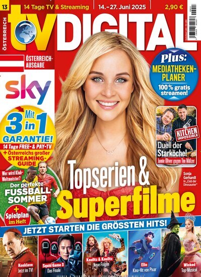 Titelbild der Ausgabe 13/2025 von TV Digital Sky Österreich. Diese Zeitschrift und viele weitere Programmzeitschriften als Abo oder epaper bei United Kiosk online kaufen.