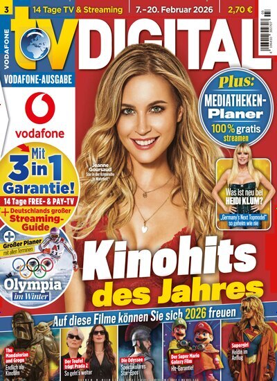 Titelbild der Ausgabe 3/2026 von TV Digital Vodafone. Diese Zeitschrift und viele weitere Programmzeitschriften als Abo oder epaper bei United Kiosk online kaufen.