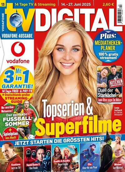 Titelbild der Ausgabe 13/2025 von TV Digital Vodafone. Diese Zeitschrift und viele weitere Programmzeitschriften als Abo oder epaper bei United Kiosk online kaufen.