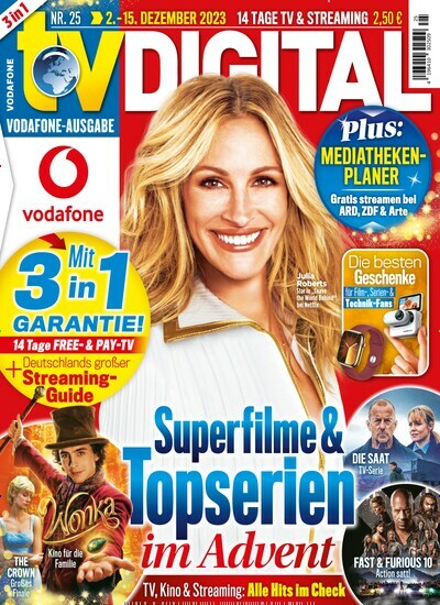 Titelbild der Ausgabe 25/2023 von TV Digital Vodafone. Diese Zeitschrift und viele weitere Programmzeitschriften als Abo oder epaper bei United Kiosk online kaufen.