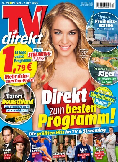 Titelbild der Ausgabe 19/2026 von TV direkt. Diese Zeitschrift und viele weitere Programmzeitschriften als Abo oder epaper bei United Kiosk online kaufen.
