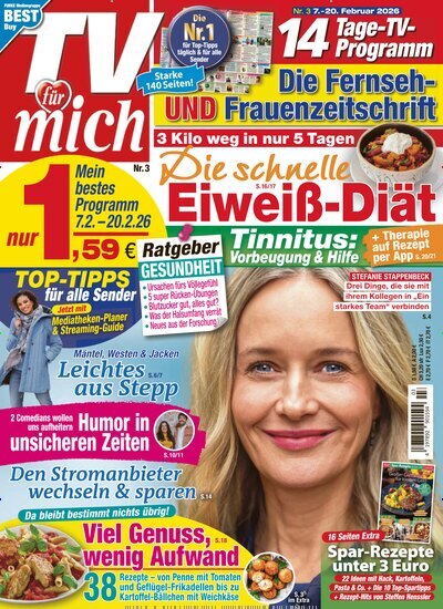 Titelbild der Ausgabe 3/2026 von TV für mich. Diese Zeitschrift und viele weitere Programmzeitschriften als Abo oder epaper bei United Kiosk online kaufen.