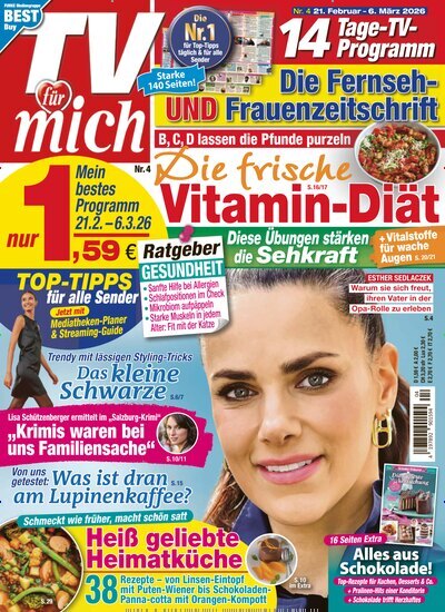 Titelbild der Ausgabe 4/2026 von TV für mich. Diese Zeitschrift und viele weitere Programmzeitschriften als Abo oder epaper bei United Kiosk online kaufen.