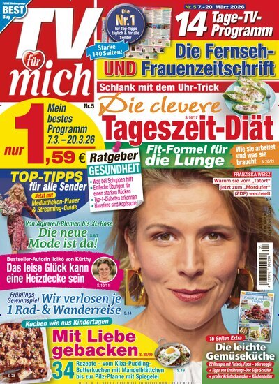 Titelbild der Ausgabe 5/2026 von TV für mich. Diese Zeitschrift und viele weitere Programmzeitschriften als Abo oder epaper bei United Kiosk online kaufen.