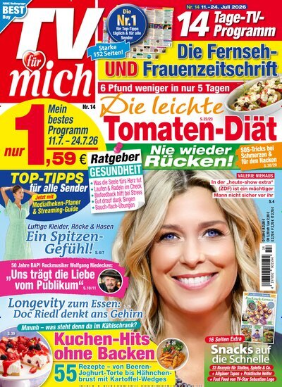 Titelbild der Ausgabe 14/2026 von TV für mich. Diese Zeitschrift und viele weitere Programmzeitschriften als Abo oder epaper bei United Kiosk online kaufen.